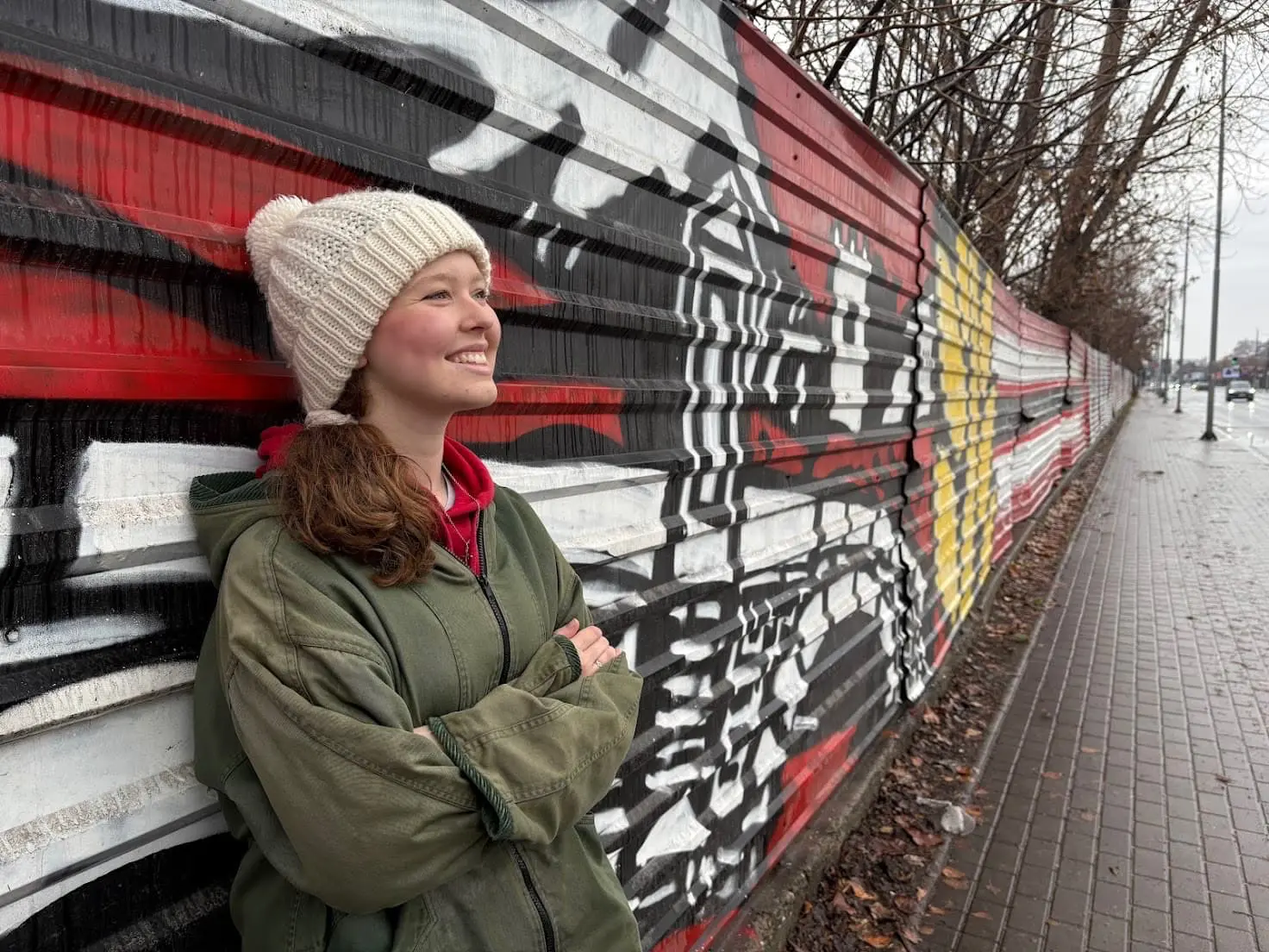 Sabina Boyer, screenwriter and author, on a city street in winter.